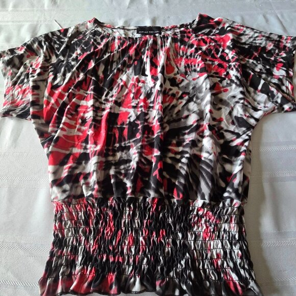 Women's Size Medium Isabella Rodriguez Short Sleeve, Colorful Print, Gathered - Picture 4 of 7